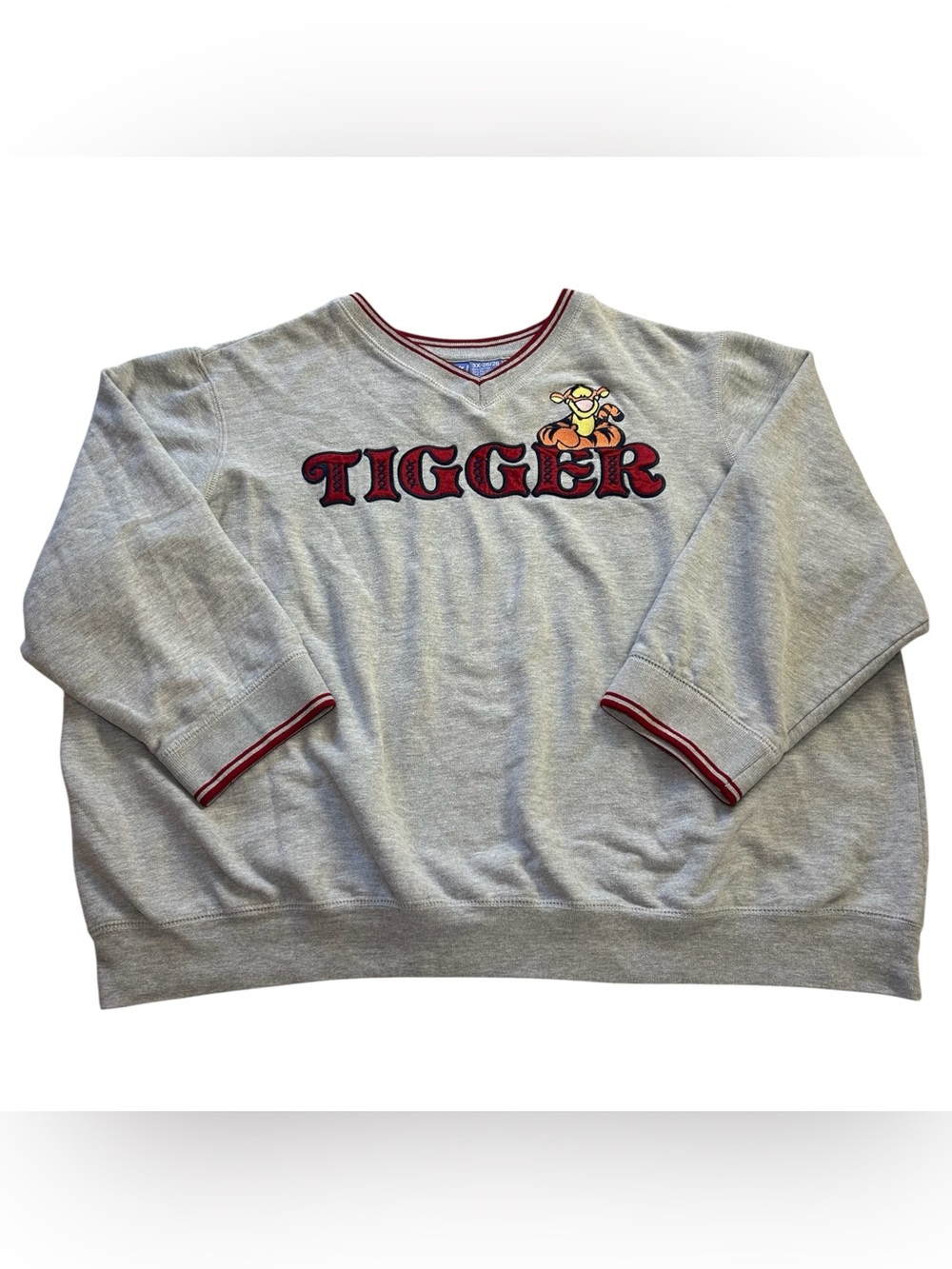 Vintage Disney Tigger Embroidered V-Neck Sweatshirt Pullover Gray Men’s size 3XL